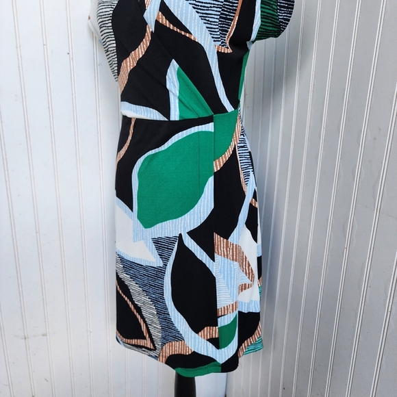 Nine West White Green Tan Faux Wrap Career Knee Length Spring Dress Short S - Picture 5 of 11